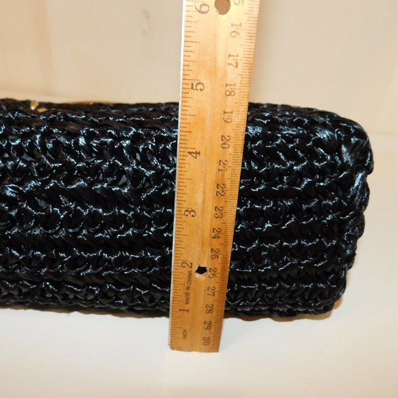 Made In Italy Woven Black Handbag 100% Visca With Gold Tone Handle Vintage - Picture 8 of 12